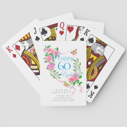 Jeu De Cartes Ruban de rose rose 60 ans (dos)