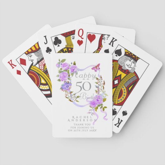 Jeu De Cartes Ruban de rose violette 50e anniversaire (dos)