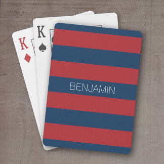 Jeu De Cartes Rugby bleu marine et rouge avec nom personnalisé