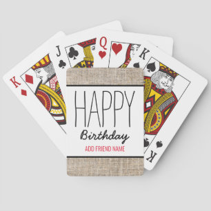 Jeu De Cartes Rustic Burlap Joyeux Anniversaire Personnalisé