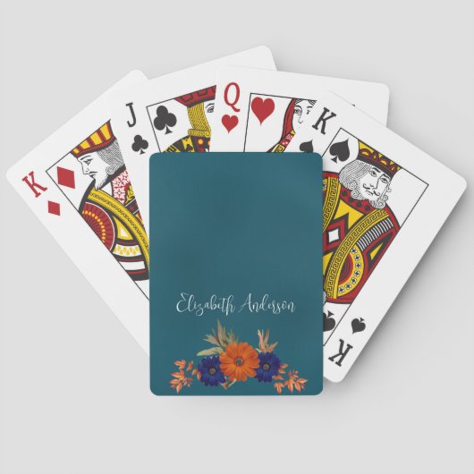 Jeu De Cartes Rustique Automne Orange Navy Bleu Floral (dos)