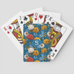 Jeu De Cartes Rustique Vintage coloré motif floral en bleu