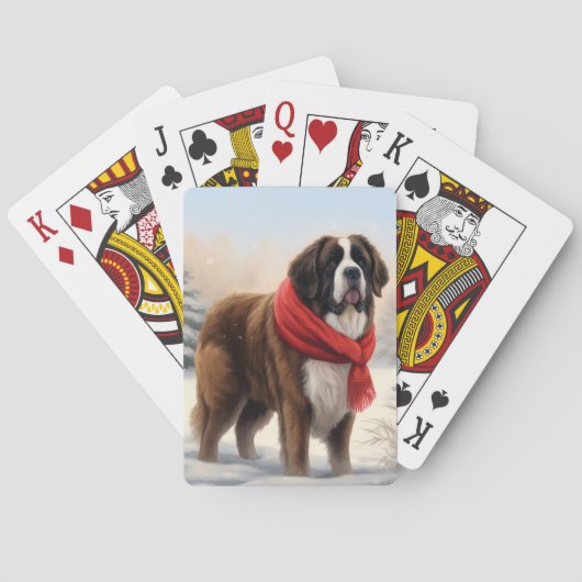 Jeu De Cartes Saint Bernard Chien à Noël de neige (dos)