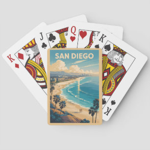 Jeu De Cartes San Diego California Skyline Travel Art Vintage