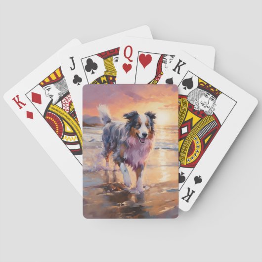 Jeu De Cartes Sandy Australian Shepherd Dog on Beach Sunset (dos)