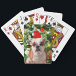 Jeu De Cartes Santa Hat Bulldog Christmas Tree Snowman boîte cad<br><div class="desc">Mignonne photo Bulldog avec boîte cadeau de Noël Tree Snowman en arrière - plan. Un cadeau parfait pour Noël !</div>