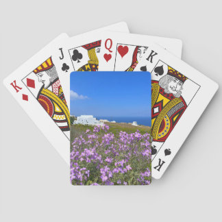 Jeu De Cartes Santorin Grèce Bâtiment blanc Violet Fleur sauvage