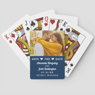 Jeu De Cartes Sauvez la date Navy Photo de mariage personnalisé