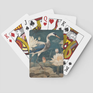 Jeu De Cartes Scène botanique vintage grue bleue et lotus