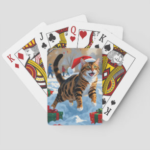 Jeu De Cartes Scène de neige festive de Noël avec un chat Bengal