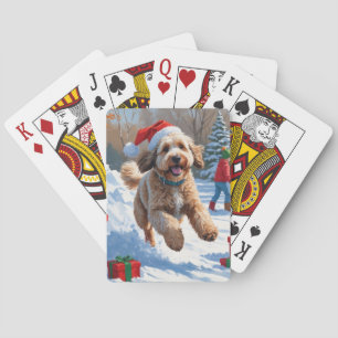 Jeu De Cartes Scène de Noël enneigée avec un Bernedoodle festif