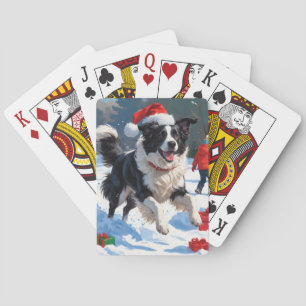 Jeu De Cartes Scène de Noël festive Border Collie dans la neige