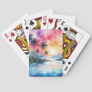 JEU DE CARTES SCÈNE DE PLAGE À L'AQUARELLE TROPICALE COLORÉE