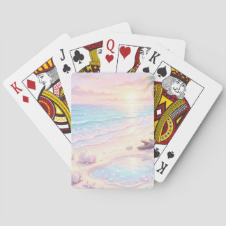 JEU DE CARTES SCÈNE DE PLAGE D'ÉTÉ ROSE ET BLEU PASTEL