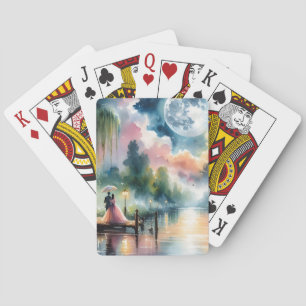 Jeu De Cartes Scène nocturne romantique à l'aquarelle sous le cl