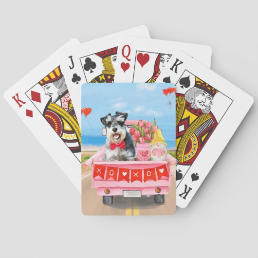 Jeu De Cartes Schnauzer Chien Saint Valentin Coeurs de camion (dos)