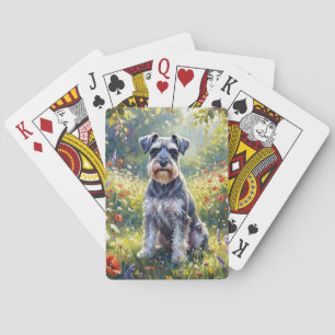 Jeu De Cartes Schnauzer dans une prairie de fleurs sauvages