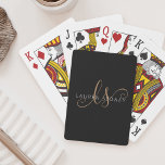 Jeu De Cartes Script féminin Black Gold moderne Monogramme<br><div class="desc">Script féminin Black Gold moderne Monogramme cartes à jouer. Personnalisez facilement cette carte de jeu moderne et élégante avec votre monogramme et votre nom personnalisés.</div>