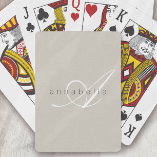 Jeu De Cartes Script minimaliste de monogramme de lin beige