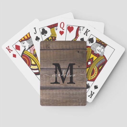 Jeu De Cartes Script Monogramme Brown rustique personnalisé (dos)