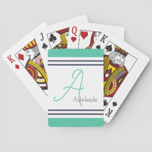 Jeu De Cartes Sea Green & Nave Blue Stripes Personnalisé
