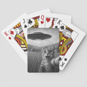 Jeu De Cartes Selfie De Chat Avec Alien UFO Drôle Cadeaux De Cha