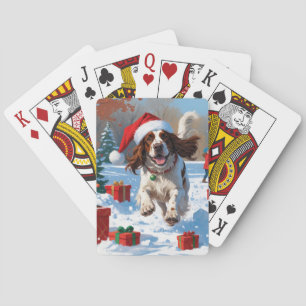 Jeu De Cartes Setter Anglais Courant dans la Neige avec un Chape