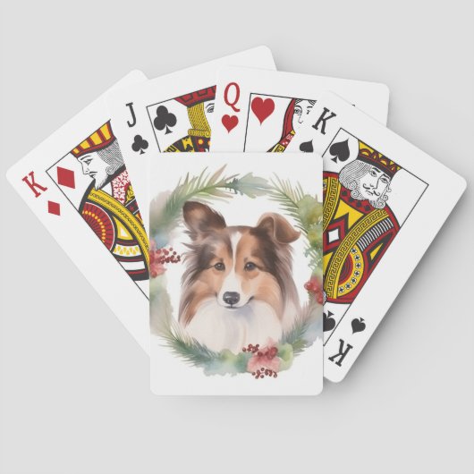 Jeu De Cartes Shetland Sheepdog Christmas Wreath Festive Pup (dos)