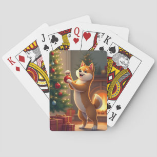 Jeu De Cartes Shiba Inu Décorant l'Arbre de Noël Peinture