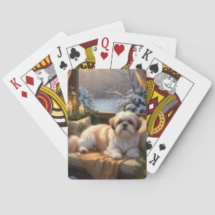 Jeu De Cartes Shih Tzu avec les lumières de Noël