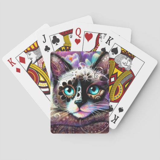 Jeu De Cartes Siamese Kitty Chat Crocus Floral Violet Turquoise (dos)