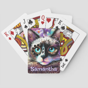 Jeu De Cartes Siamese White Kitty Chat Crocus Floral Personnalis