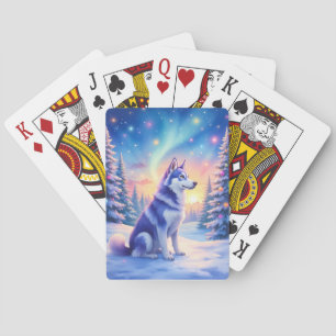 Jeu De Cartes Siberian Husky Aurores boréales Noël Hiver