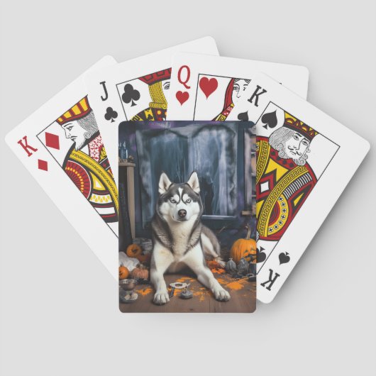 Jeu De Cartes Sibérie Husky Citrouille Halloween effrayant (dos)