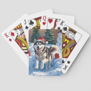 Jeu De Cartes Sibérie Husky Courir en neige avec Casquette de No