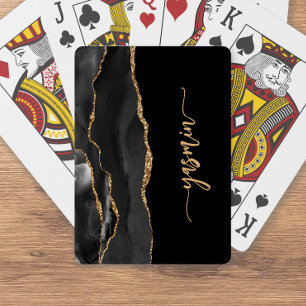 Jeu De Cartes Signature personnalisée Agate noire or