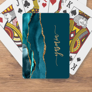 Jeu De Cartes Signature personnalisée bleu sarcelle or Agate