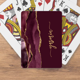 Jeu De Cartes Signature personnalisée Bourgogne Agate dorée
