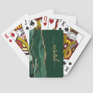 Jeu De Cartes Signature personnalisée Emerald Green Gold Agate