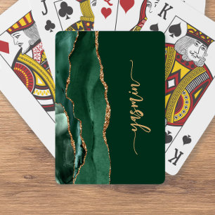 Jeu De Cartes Signature personnalisée Émeraude Vert Or Agate