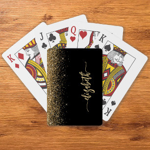 Jeu De Cartes Signature personnalisée noir paillettes or