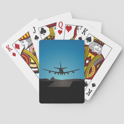 Jeu De Cartes Silhouette d'atterrissage d'avion à la nuit (dos)
