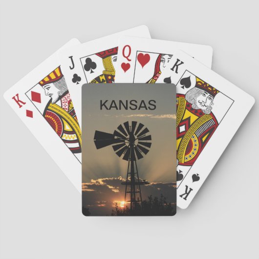 Jeu De Cartes Silhouette du moulin à vent du Kansas avec rayons  (dos)