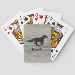 Jeu De Cartes Silhouette galopante en bois rustique d'aquarelle