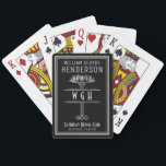 Jeu De Cartes Silver Black Monogrammed Luxe Nom personnalisé<br><div class="desc">Conçu en noir et faux argent, ce design Art Déco d'inspiration vintage comprend un thème de décoration floral/géométrique de couleur argent et un espace pour votre nom, 3 lettres monogrammes, club de cartes et emplacement - ou tout texte que vous voulez. Ce pont de carte de classe a un look...</div>