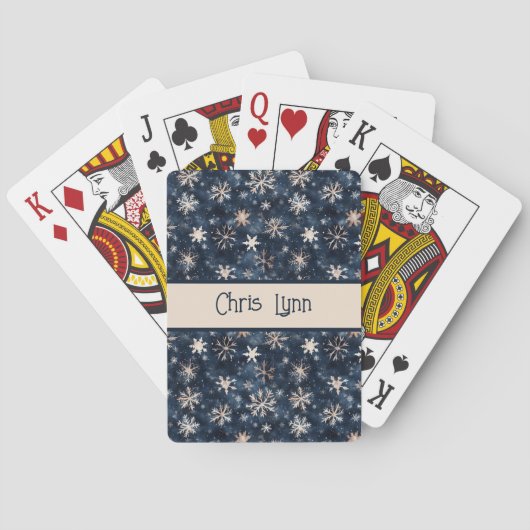 Jeu De Cartes Simple Bleu Foncé avec Flocons de Neige (dos)