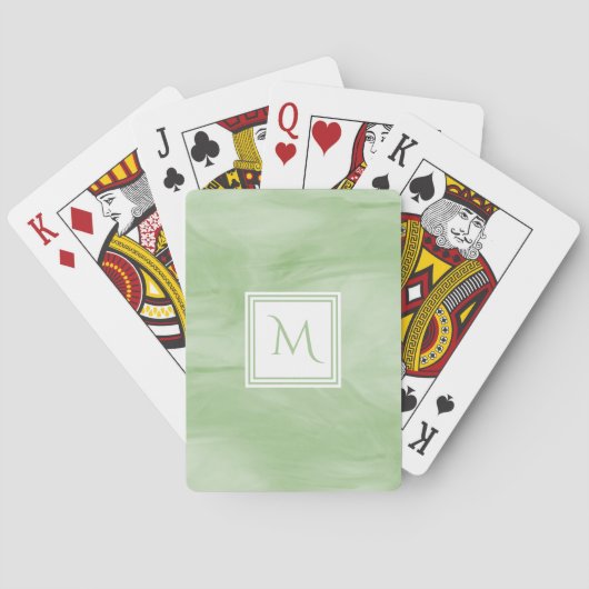 Jeu De Cartes Simple clair vert subtil marbre moderne Monogramme (dos)