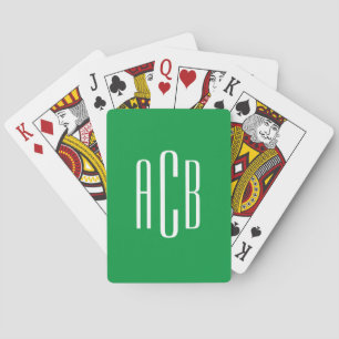 Jeu De Cartes Simple Kelly Green et blanc trois lettres Monogram