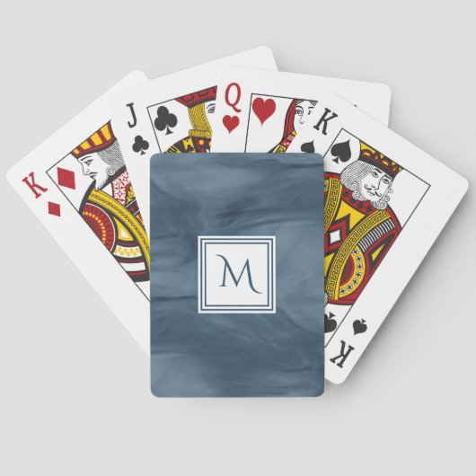 Jeu De Cartes Simple Marine Bleu Marbre subtil Monogramme modern (dos)