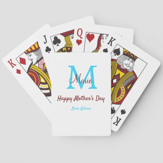 Jeu De Cartes simple minimum jour mère bleu monogramme rose nom (dos)
